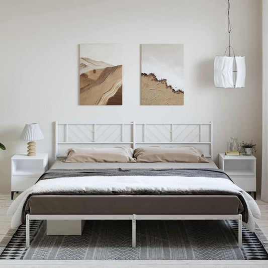 White Metal Bed Frame with Headboard - 183x213cm (No Mattress)
