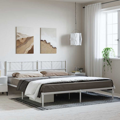 White Metal Bed Frame with Headboard, 193x203cm - Modern & Durable