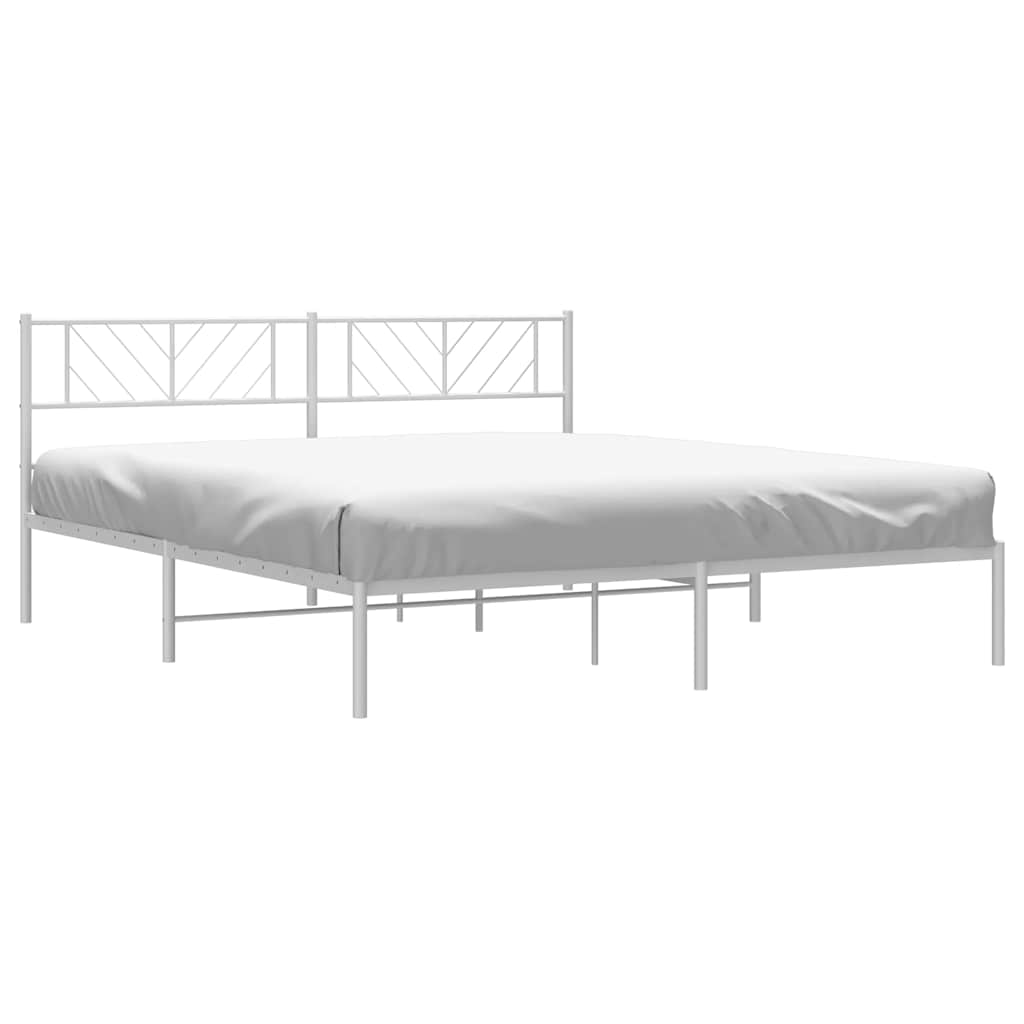 White Metal Bed Frame with Headboard, 193x203cm - Modern & Durable