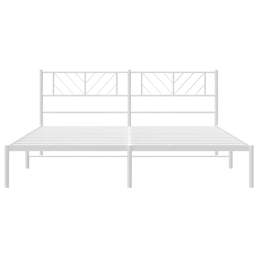 White Metal Bed Frame with Headboard, 193x203cm - Modern & Durable