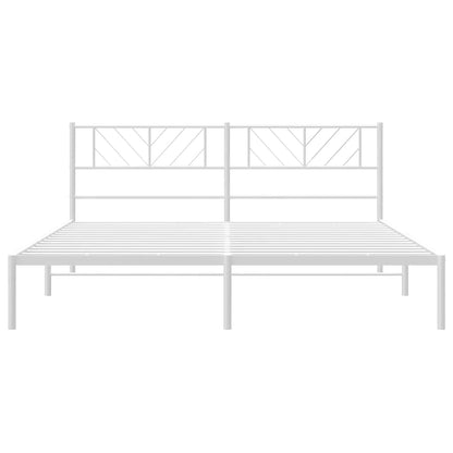 White Metal Bed Frame with Headboard, 193x203cm - Modern & Durable
