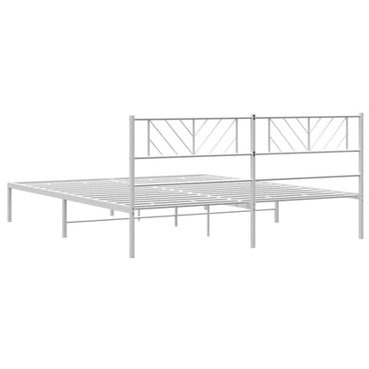 White Metal Bed Frame with Headboard, 193x203cm - Modern & Durable