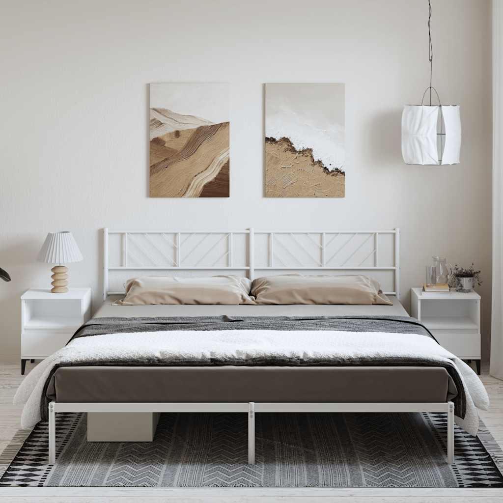 White Metal Bed Frame with Headboard, 193x203cm - Modern & Durable