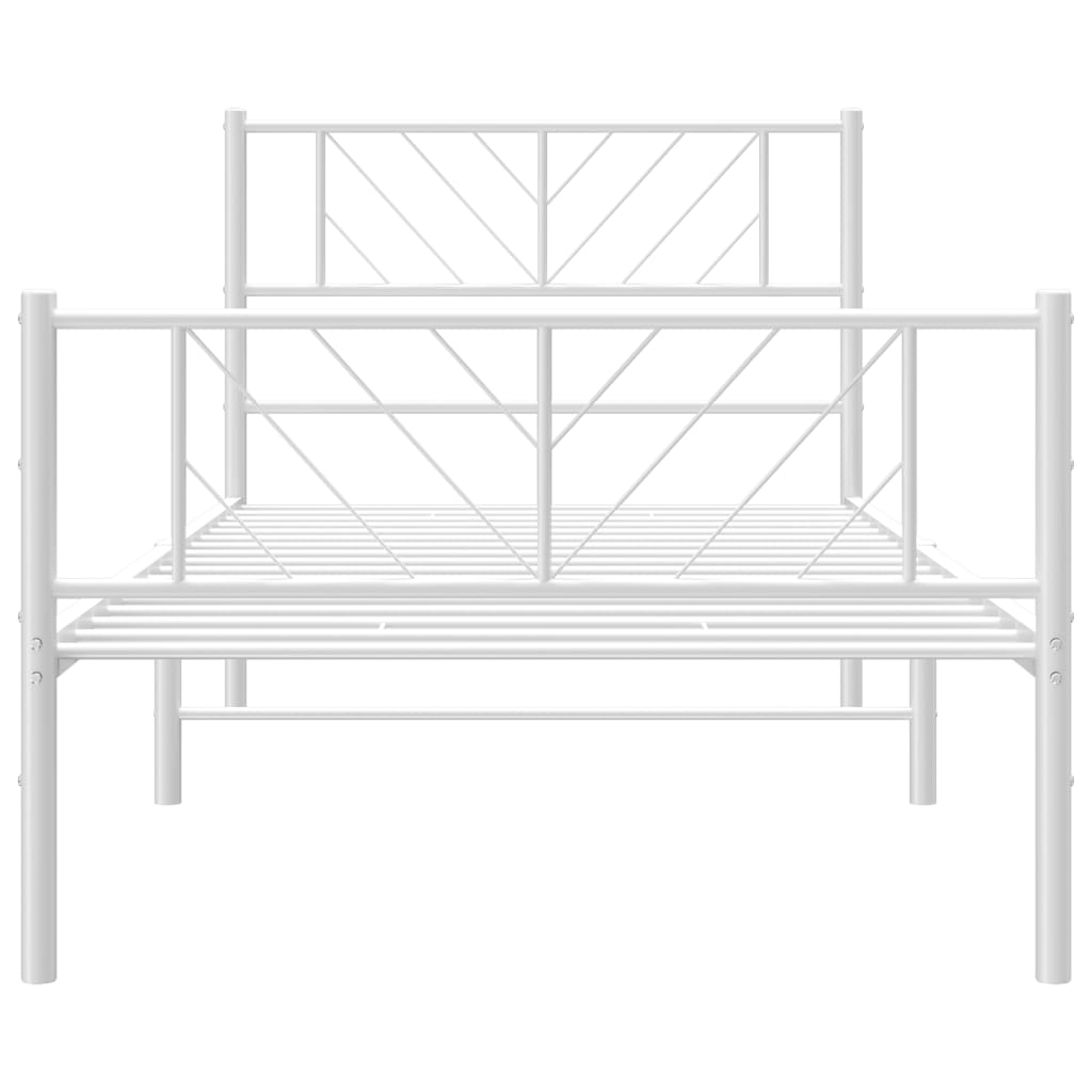 White Metal Bed Frame with Footboard, 75x190cm, No Mattress