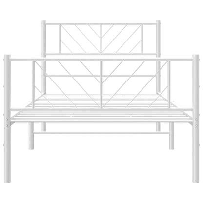 White Metal Bed Frame with Footboard, 75x190cm, No Mattress