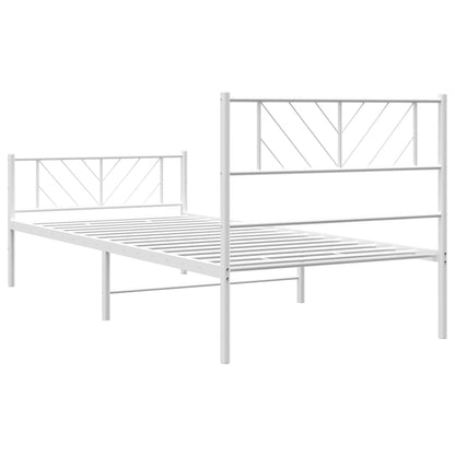 White Metal Bed Frame with Footboard, 75x190cm, No Mattress