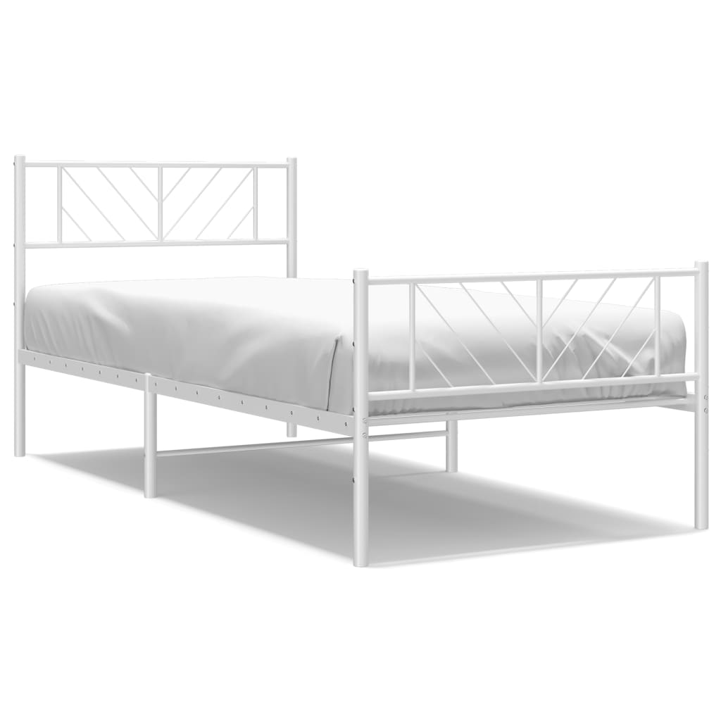 White Metal Bed Frame with Footboard 90x200cm - Sturdy & Stylish