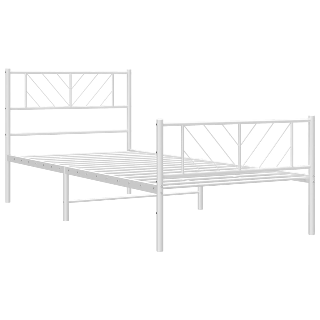 White Metal Bed Frame with Footboard 90x200cm - Sturdy & Stylish