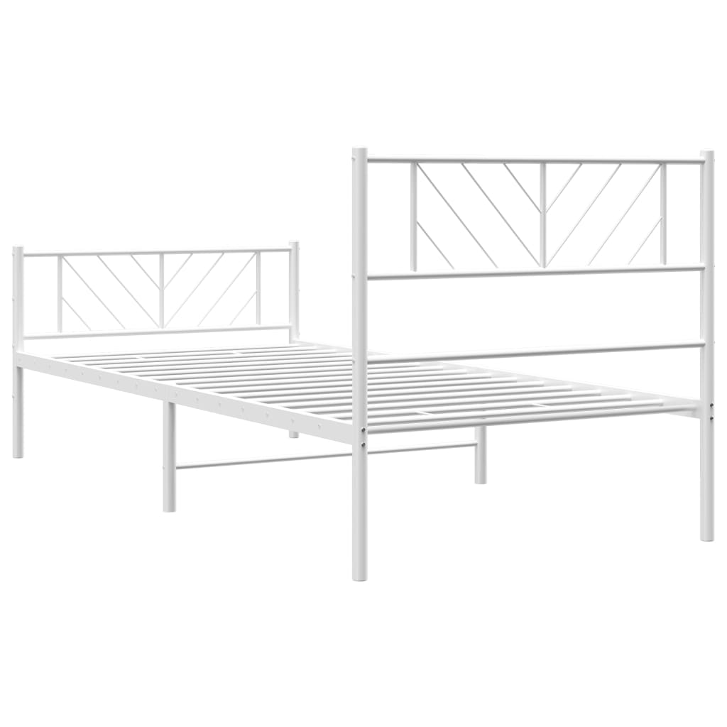 White Metal Bed Frame with Footboard 90x200cm - Sturdy & Stylish