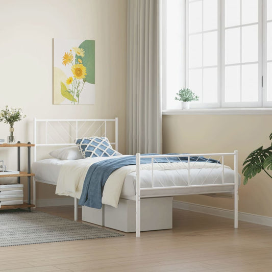 White Metal Bed Frame with Footboard 90x200cm - Sturdy & Stylish