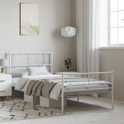 White Metal Bed Frame with Footboard - 100x200 cm
