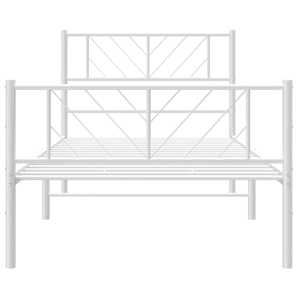 White Metal Bed Frame with Footboard - 100x200 cm
