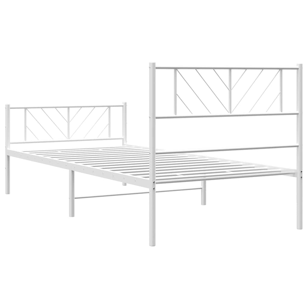 White Metal Bed Frame with Footboard - 100x200 cm