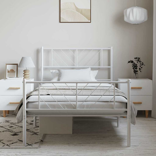 White Metal Bed Frame with Footboard - 100x200 cm
