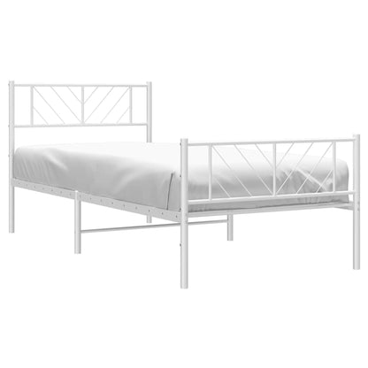 White Metal Bed Frame with Footboard - 107x203cm Without Mattress