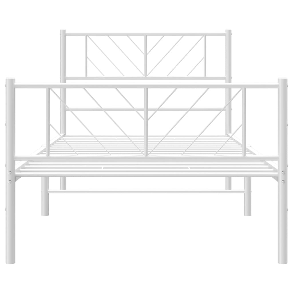 White Metal Bed Frame with Footboard - 107x203cm Without Mattress