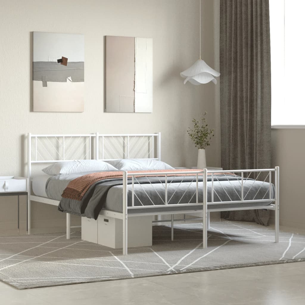 White Metal Bed Frame with Footboard 120x200cm - No Mattress