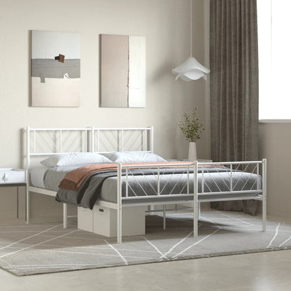 White Metal Bed Frame with Footboard 120x200cm - No Mattress