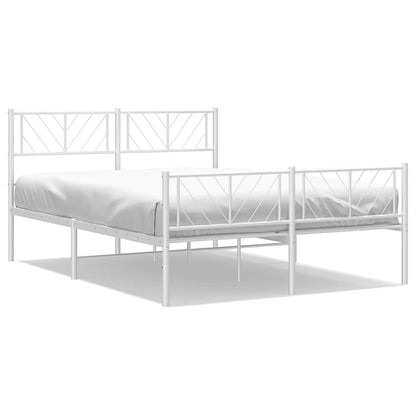 Metal Bed Frame without Mattress with Footboard White 135x190cm