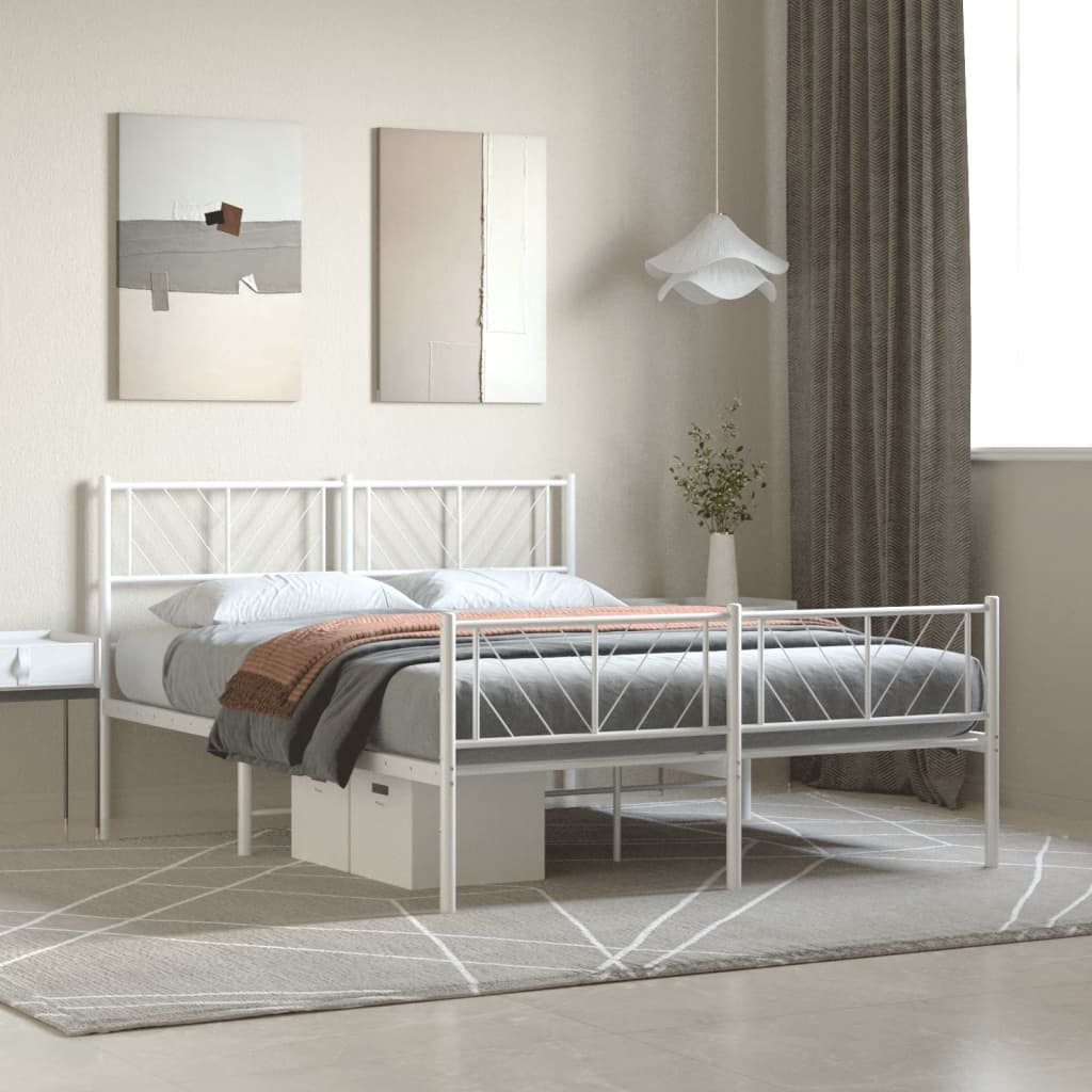 White Metal Bed Frame with Footboard - 140x190cm (No Mattress)
