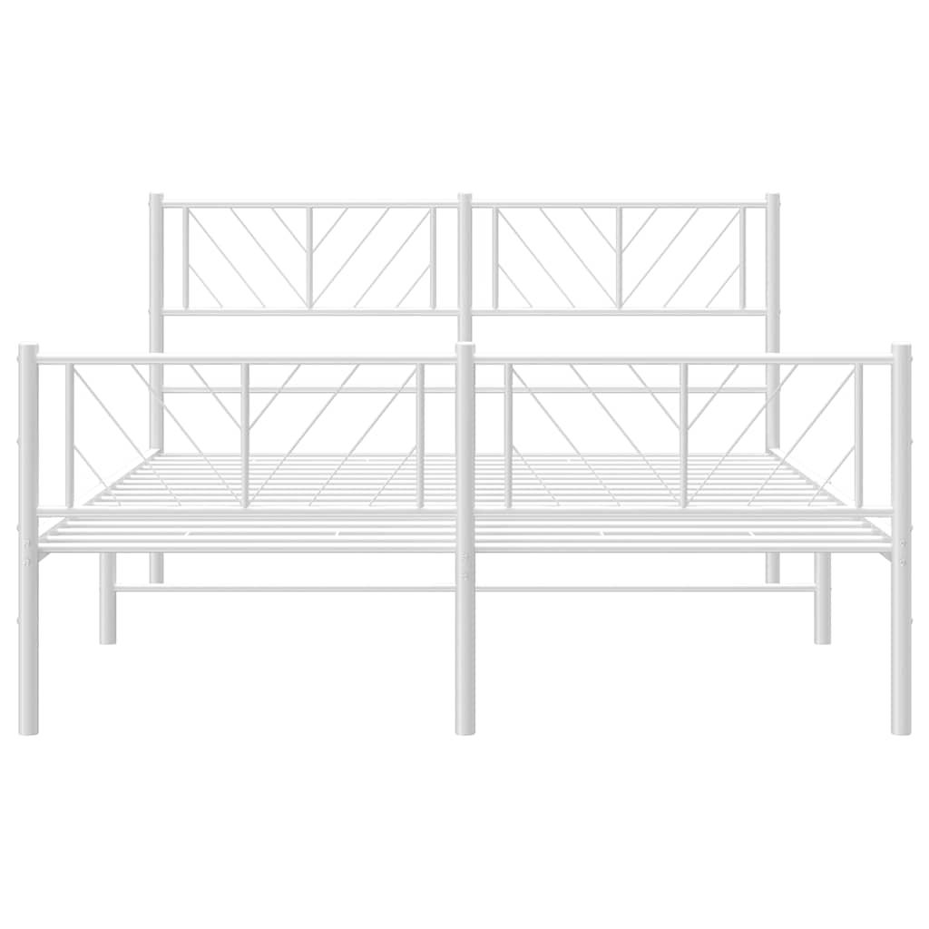 White Metal Bed Frame with Footboard - 150x200cm, No Mattress