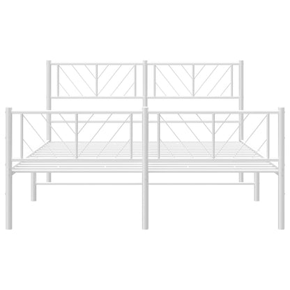 White Metal Bed Frame with Footboard - 150x200cm, No Mattress