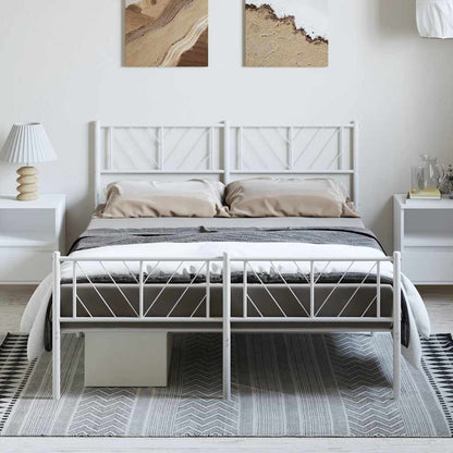 White Metal Bed Frame with Footboard - 150x200cm, No Mattress