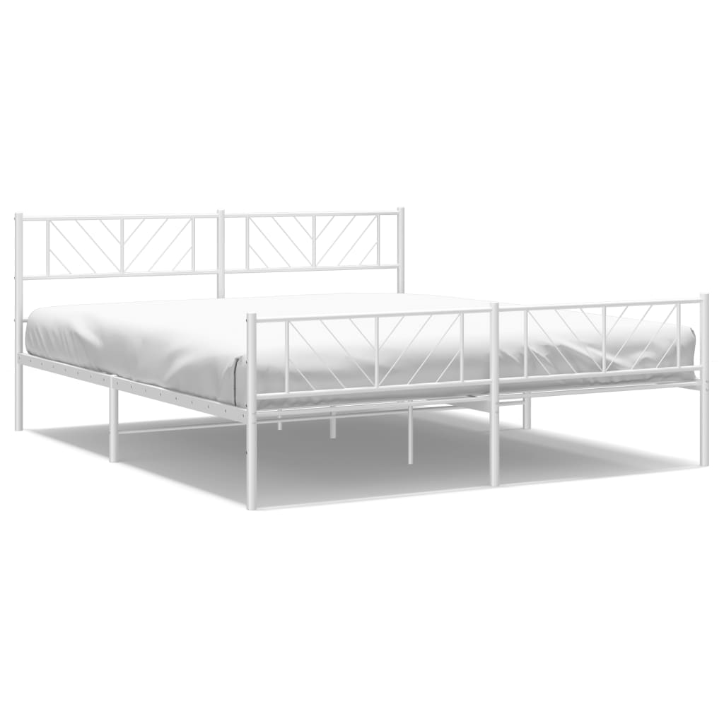 White Metal Bed Frame with Footboard, No Mattress - 183x213cm