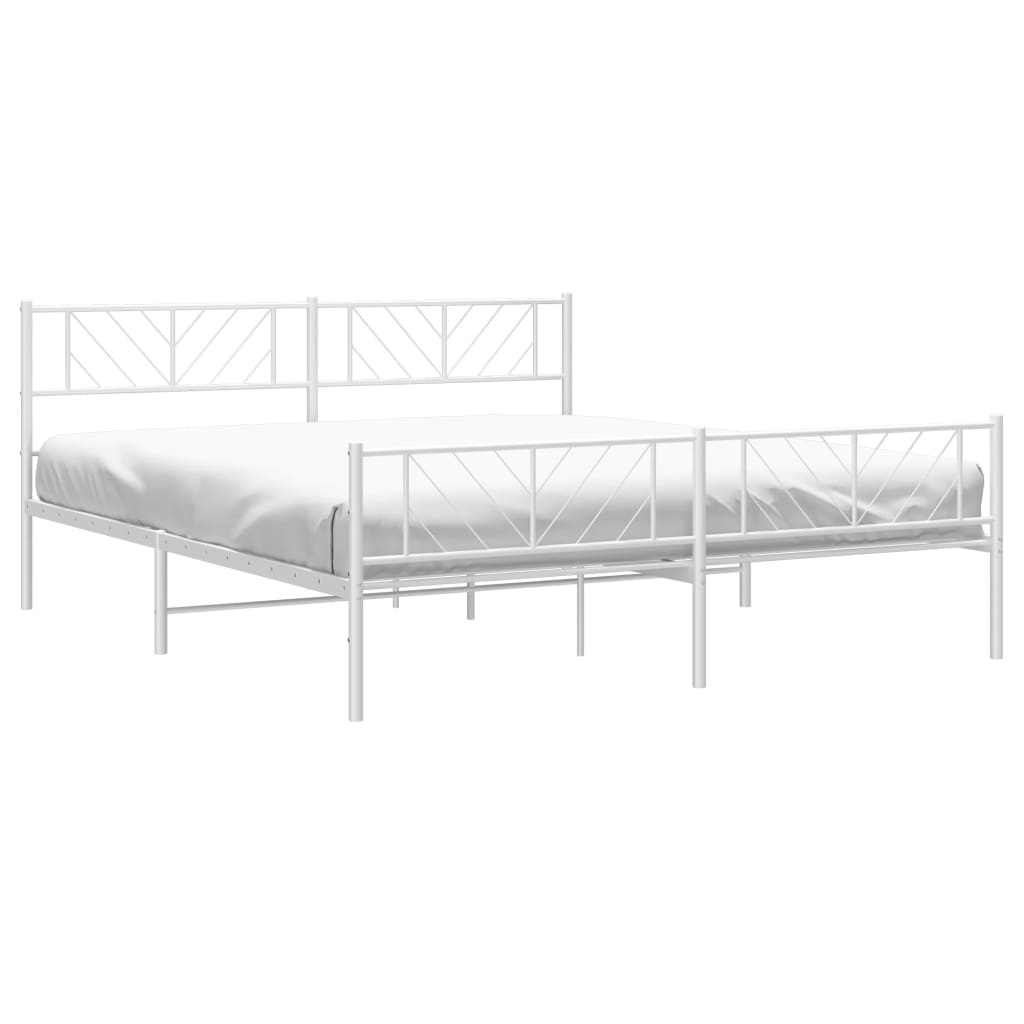 White Metal Bed Frame with Footboard, No Mattress - 183x213cm