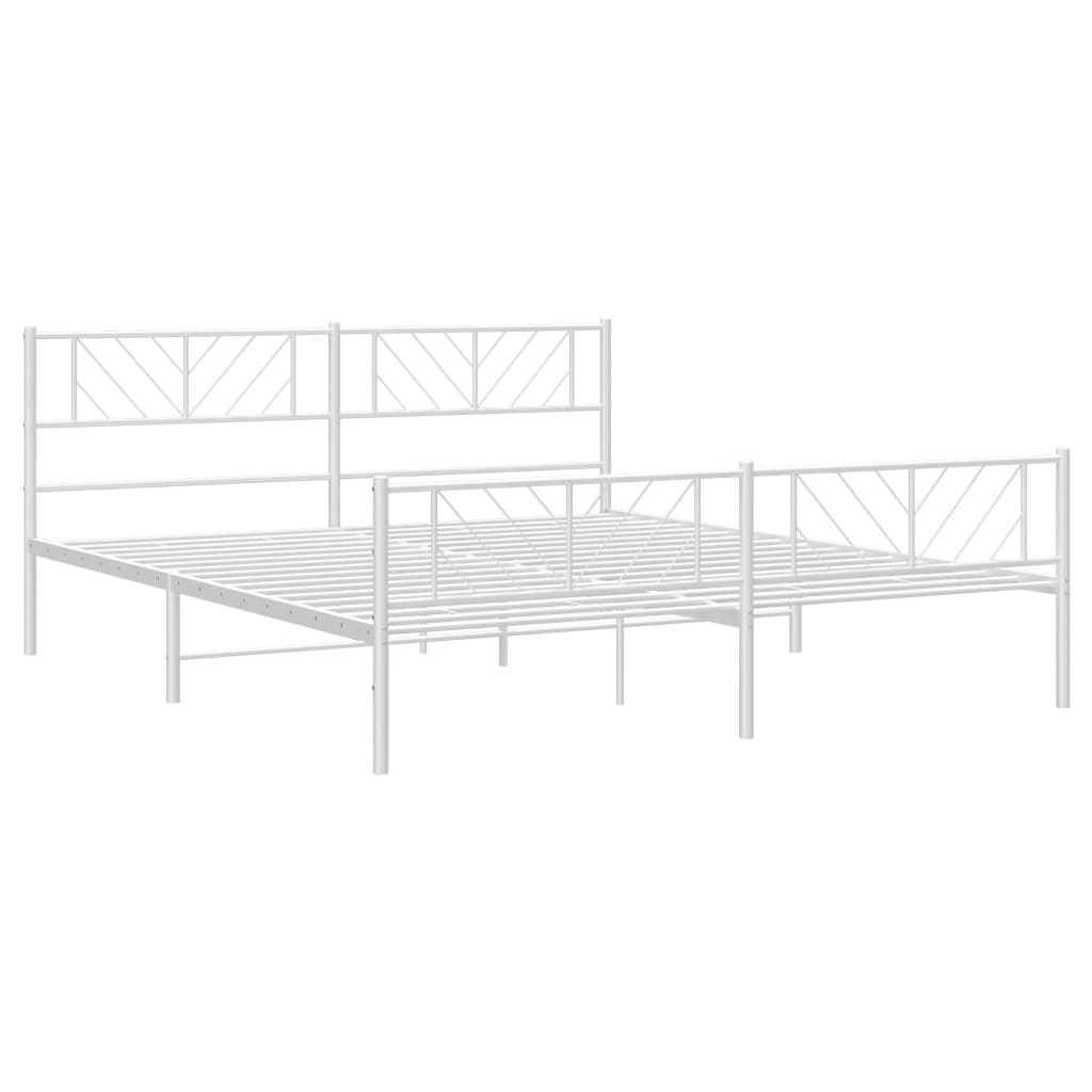 White Metal Bed Frame with Footboard, No Mattress - 183x213cm