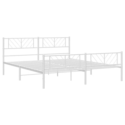 White Metal Bed Frame with Footboard, No Mattress - 183x213cm