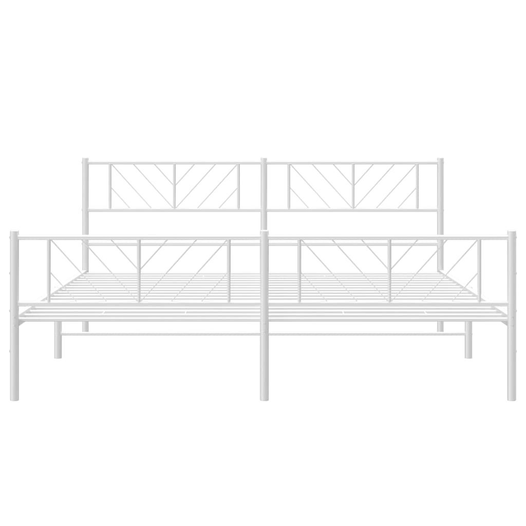 White Metal Bed Frame with Footboard, No Mattress - 183x213cm