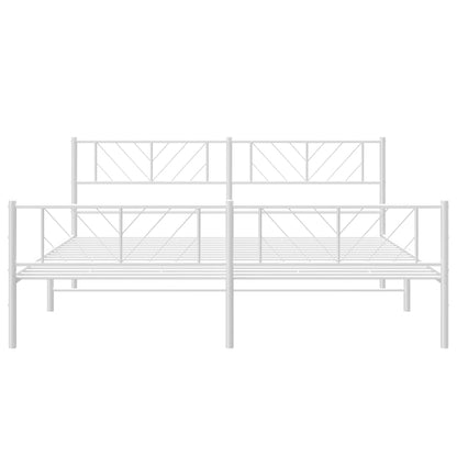 White Metal Bed Frame with Footboard, No Mattress - 183x213cm