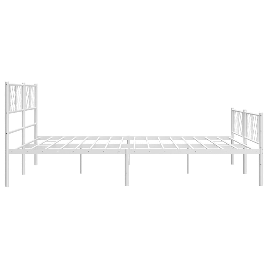 White Metal Bed Frame with Footboard, No Mattress - 183x213cm