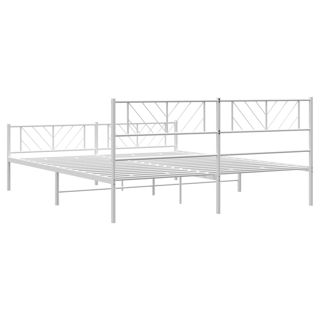 White Metal Bed Frame with Footboard, No Mattress - 183x213cm