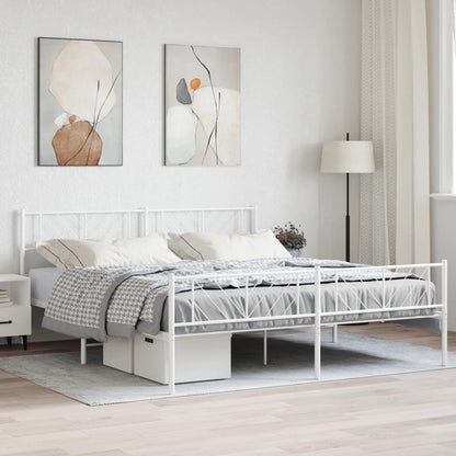 White Metal Bed Frame with Footboard, No Mattress - 183x213cm