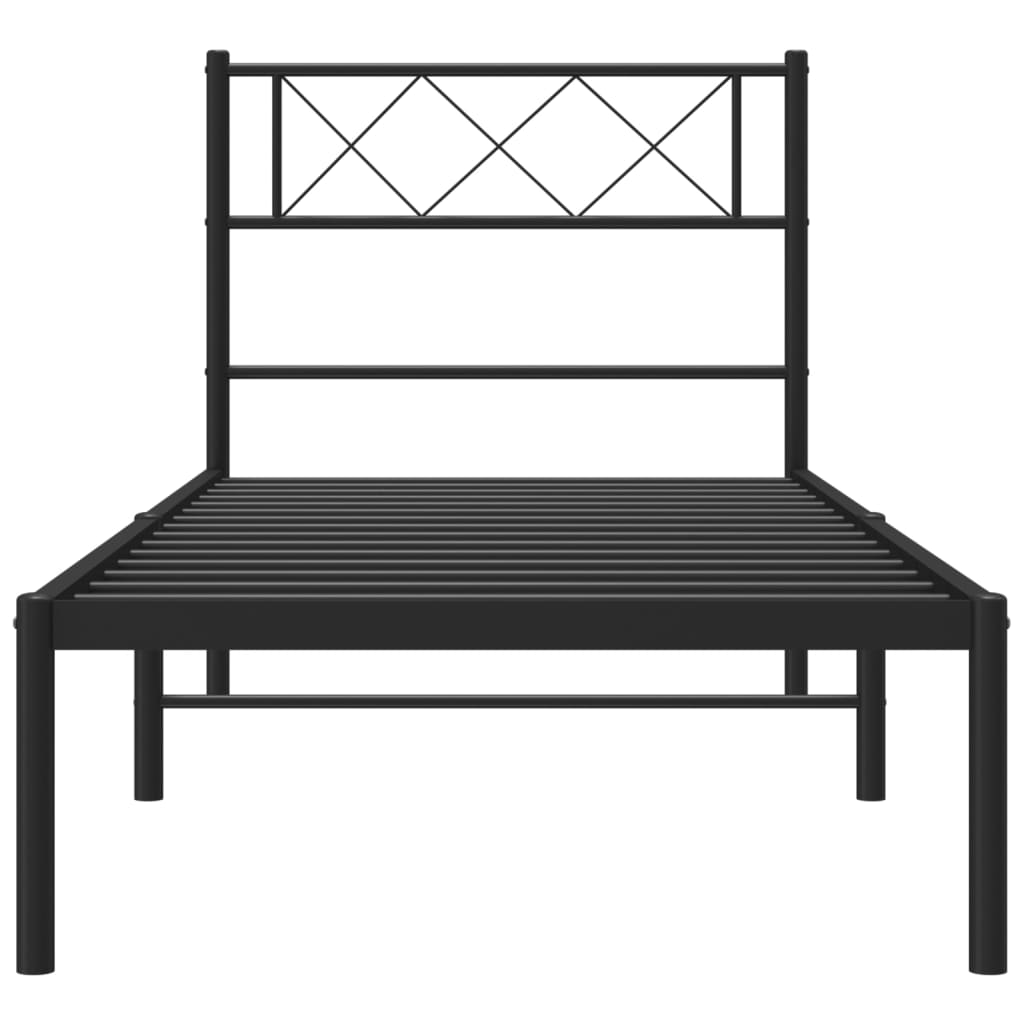 Black Metal Bed Frame with Headboard - 90x190cm, No Mattress