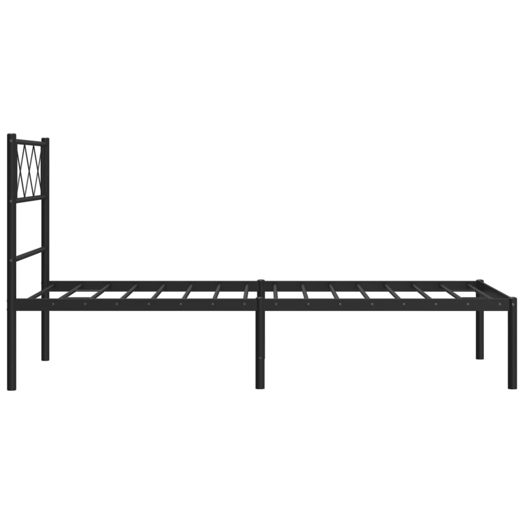 Black Metal Bed Frame with Headboard - 90x190cm, No Mattress