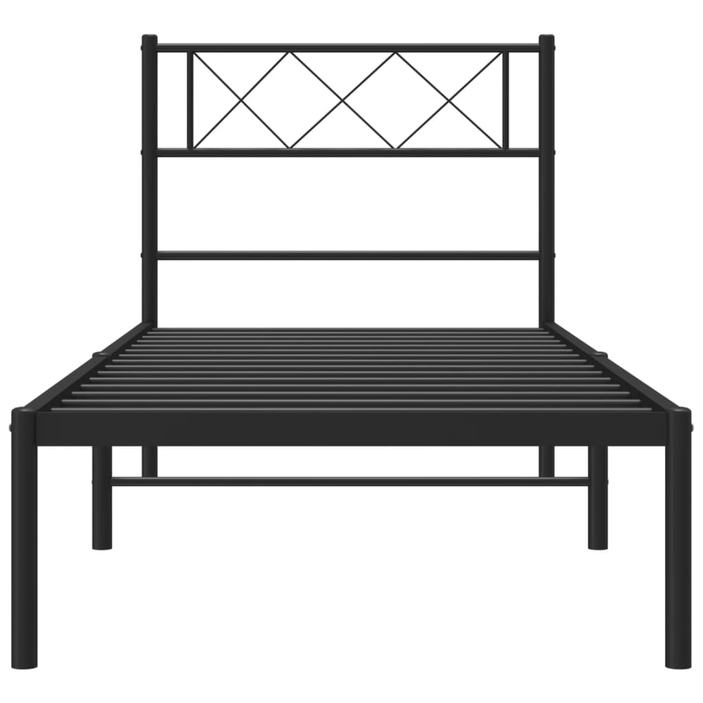 Black Metal Bed Frame with Headboard, 107x203cm, No Mattress