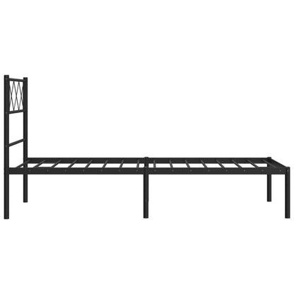 Black Metal Bed Frame with Headboard, 107x203cm, No Mattress