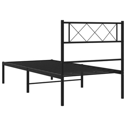 Black Metal Bed Frame with Headboard, 107x203cm, No Mattress