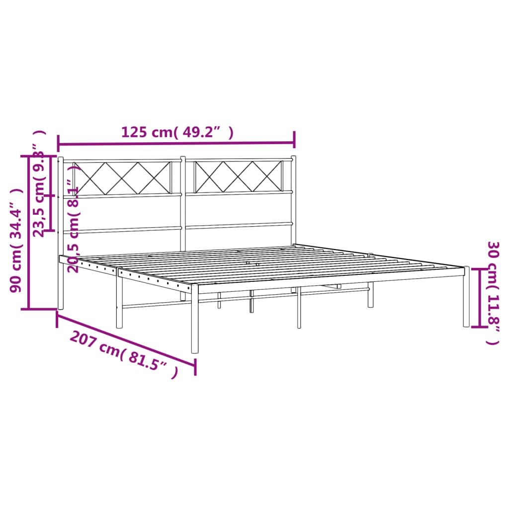 Stylish Black Metal Bed Frame with Headboard 120x200cm