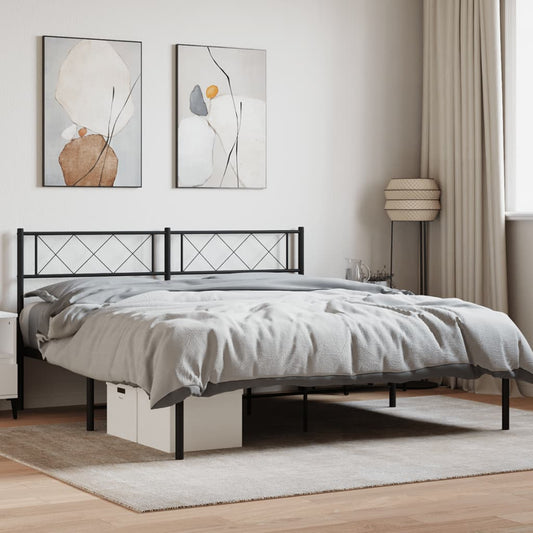 Stylish Black Metal Bed Frame with Headboard 120x200cm