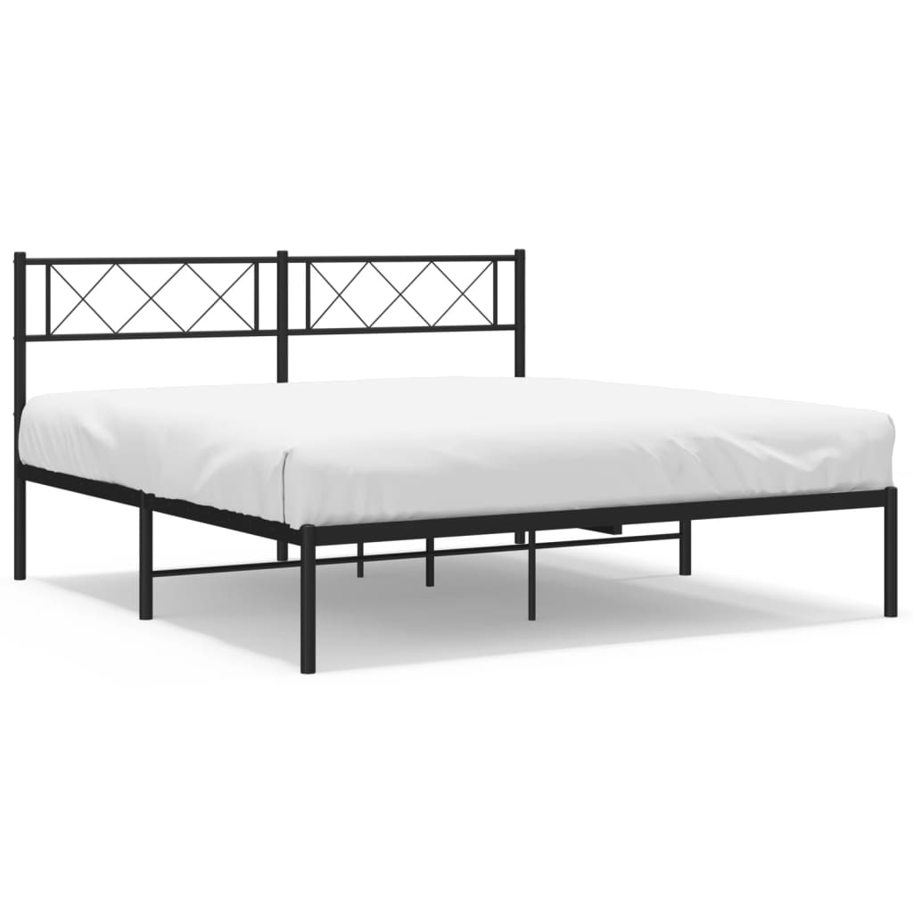 Black Metal Bed Frame with Headboard - 160x200cm Sturdy Design