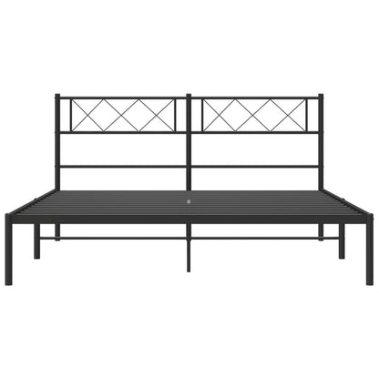 Black Metal Bed Frame with Headboard - 160x200cm Sturdy Design