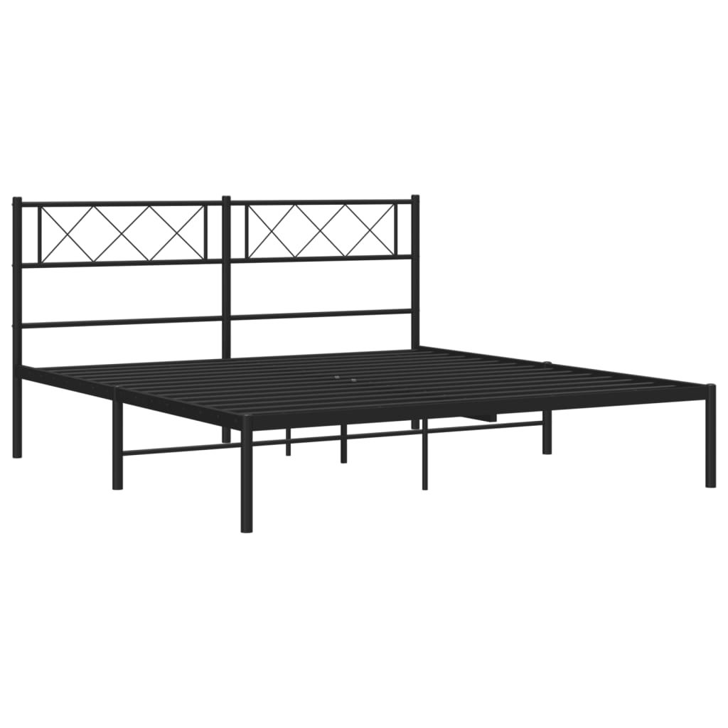 Black Metal Bed Frame with Headboard - 160x200cm Sturdy Design
