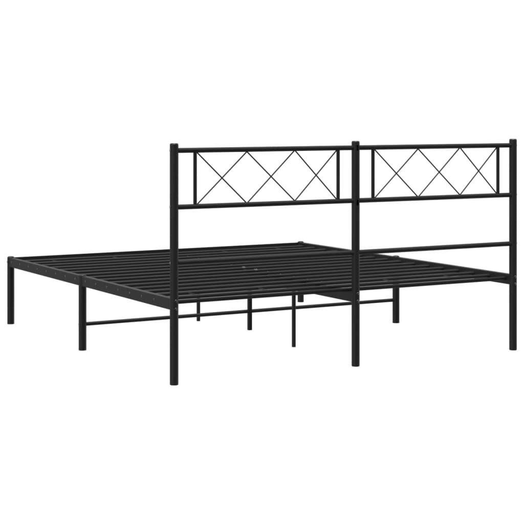 Black Metal Bed Frame with Headboard - 160x200cm Sturdy Design