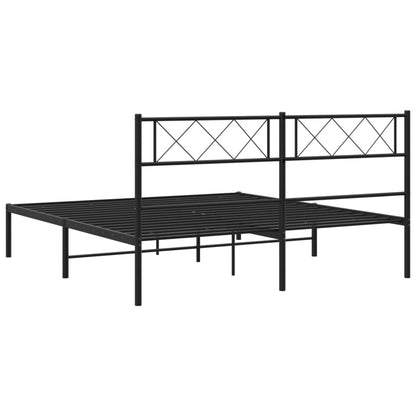 Black Metal Bed Frame with Headboard - 160x200cm Sturdy Design