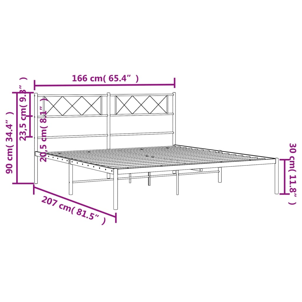 Black Metal Bed Frame with Headboard - 160x200cm Sturdy Design