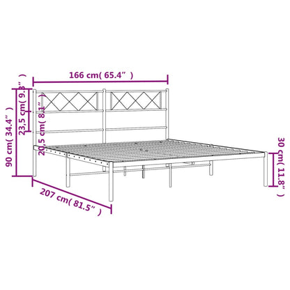 Black Metal Bed Frame with Headboard - 160x200cm Sturdy Design